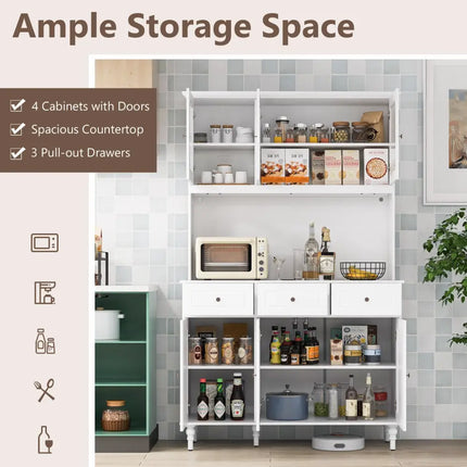 77 Inches Kitchen Pantry Storage Cabinet with LED Lights and Power Outlets-White - White - Sideboards Cabinets & Buffets