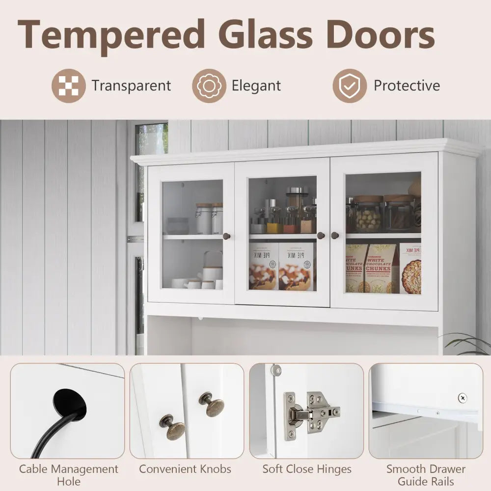 77 Inches Kitchen Pantry Storage Cabinet with LED Lights and Power Outlets-White - White - Sideboards Cabinets & Buffets
