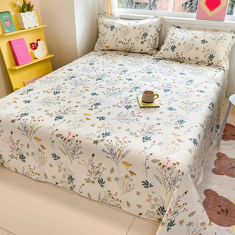 100% Cotton Flower Printed Bed Sheet – Single/Double/King Flat Sheet