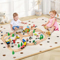 78 Pieces Wooden Train Set Activity Railway Playset for Kids Aged 18M+ - Natural - Learning Toys