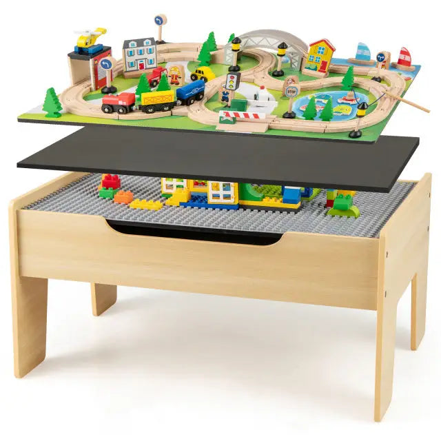 78 Pieces Wooden Train Set Activity Railway Playset for Kids Aged 18M+ - Natural - Learning Toys
