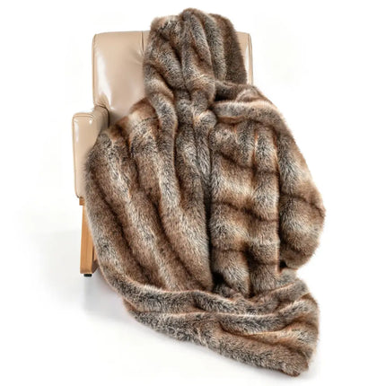 780GSM Soft Plush Fuzzy Luxury Faux Fox Fur Blanket for Sofa-Brown - Brown - Bedding