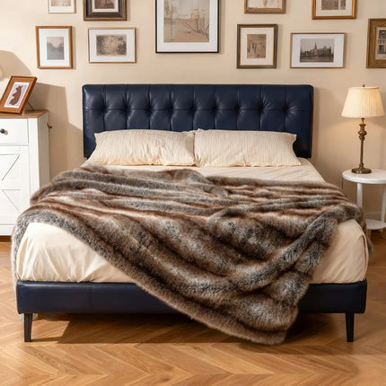 780GSM Soft Plush Fuzzy Luxury Faux Fox Fur Blanket for Sofa-Brown - Brown - Bedding