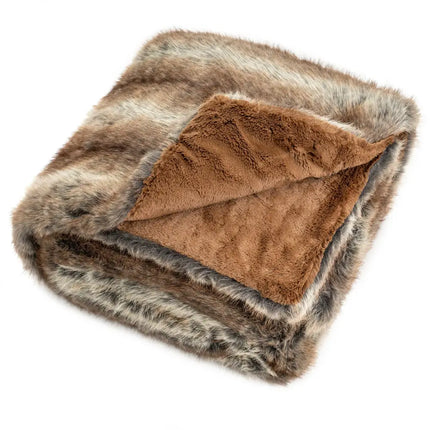 780GSM Soft Plush Fuzzy Luxury Faux Fox Fur Blanket for Sofa-Brown - Brown - Bedding