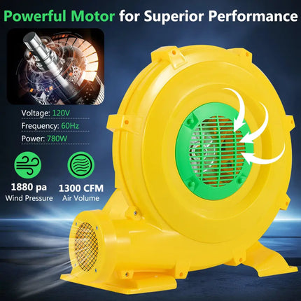 780W Bounce House Blower 1 HP Portable Air Pump Fan with Handle and Ground Stakes - Air Blowers