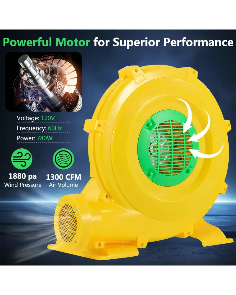 780W Bounce House Blower 1 HP Portable Air Pump Fan with Handle and Ground Stakes - Air Blowers