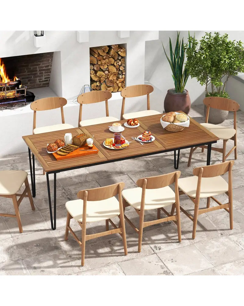 79 Inch 8-Person Outdoor Dining Table with 1.9 Inch Umbrella Hole - Natural - Patio Dining Tables