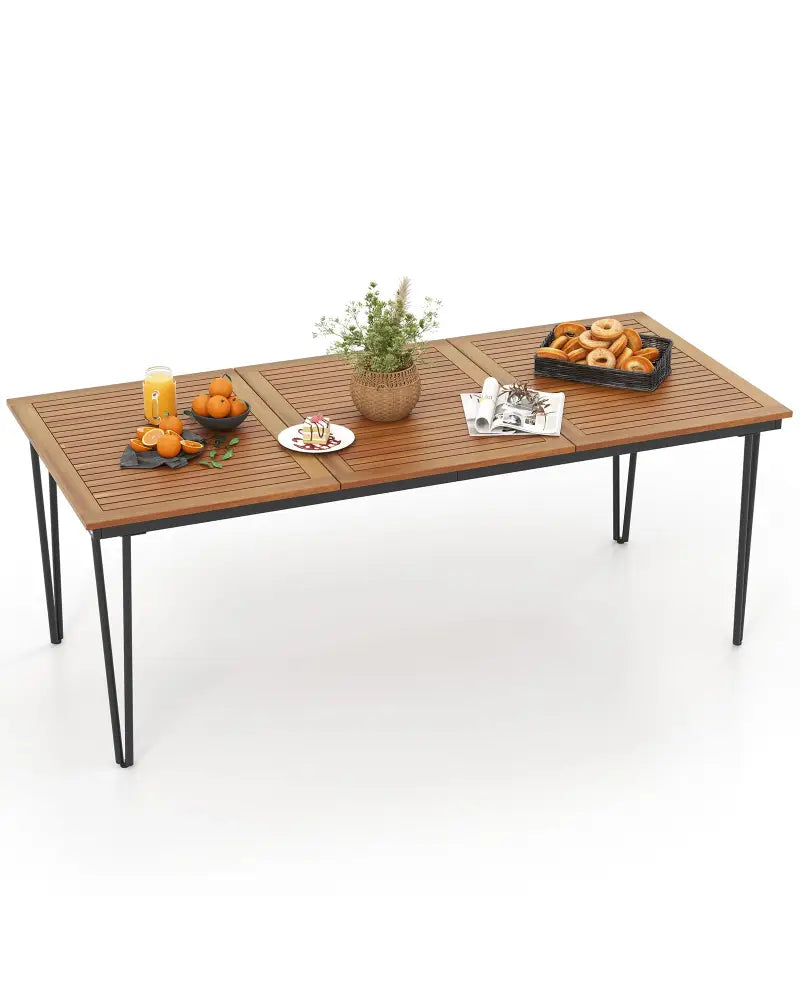 79 Inch 8-Person Outdoor Dining Table with 1.9 Inch Umbrella Hole - Natural - Patio Dining Tables
