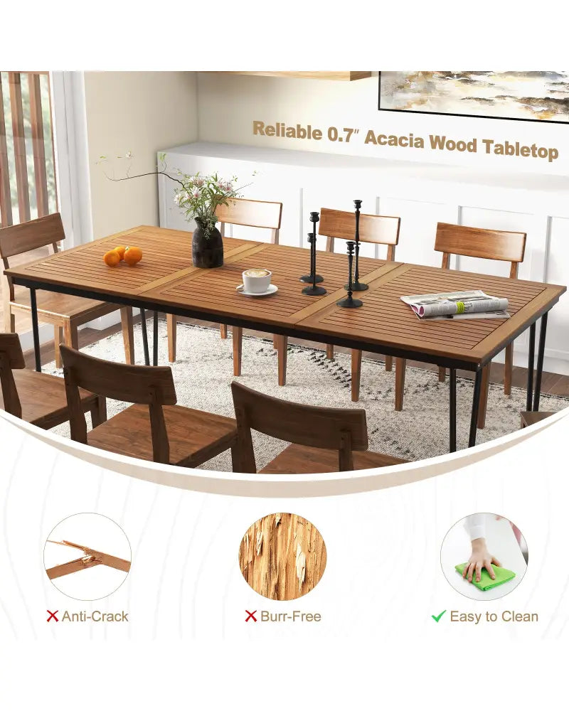 79 Inch 8-Person Outdoor Dining Table with 1.9 Inch Umbrella Hole - Natural - Patio Dining Tables