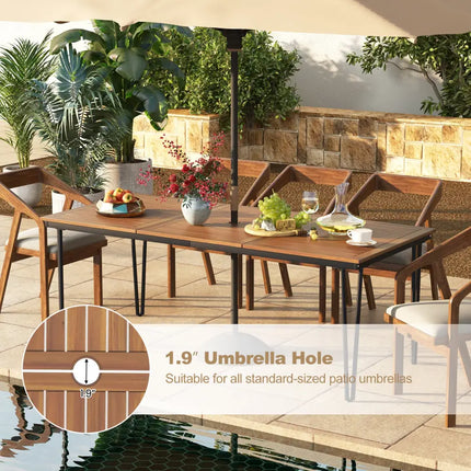 79 Inch 8-Person Outdoor Dining Table with 1.9 Inch Umbrella Hole - Natural - Patio Dining Tables