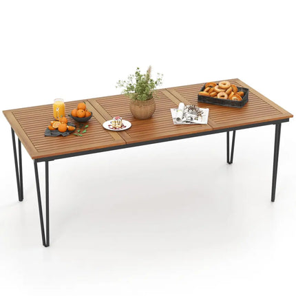 79 Inch 8-Person Outdoor Dining Table with 1.9 Inch Umbrella Hole - Natural - Patio Dining Tables