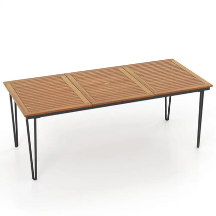 79 Inch 8-Person Outdoor Dining Table with 1.9 Inch Umbrella Hole - Natural - Patio Dining Tables