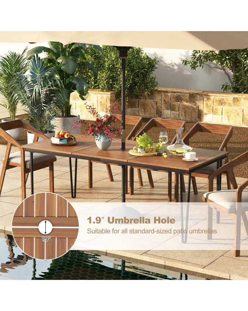 79 Inch 8-Person Outdoor Dining Table with 1.9 Inch Umbrella Hole - Natural - Patio Dining Tables