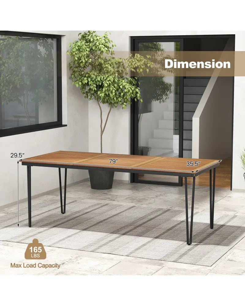 79 Inch 8-Person Outdoor Dining Table with 1.9 Inch Umbrella Hole - Natural - Patio Dining Tables