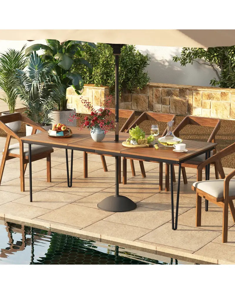 79 Inch 8-Person Outdoor Dining Table with 1.9 Inch Umbrella Hole - Natural - Patio Dining Tables