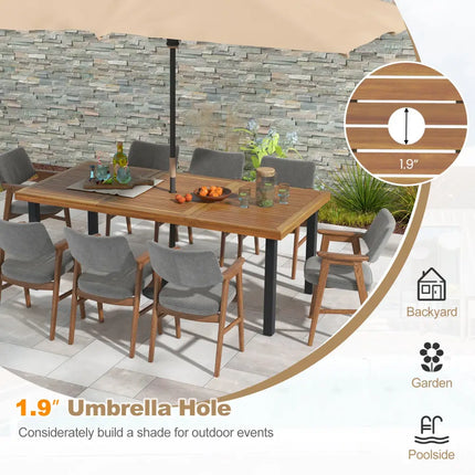 79 Inch Acacia Wood Dining Table 8-Person Patio Table with 1.9 Inch Umbrella Hole and Adjustable Foot Pads - Black