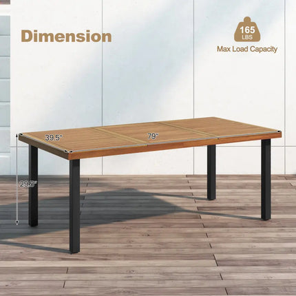 79 Inch Acacia Wood Dining Table 8-Person Patio Table with 1.9 Inch Umbrella Hole and Adjustable Foot Pads - Black