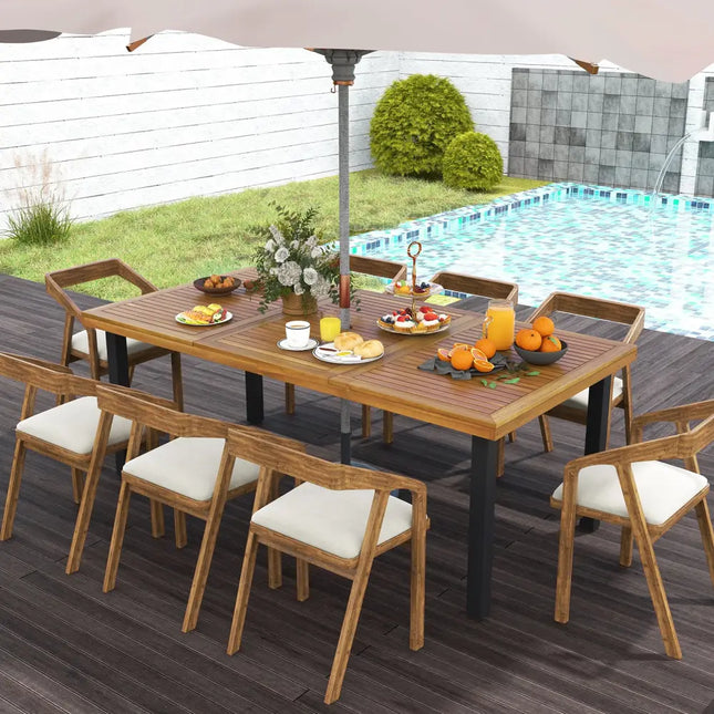 79 Inch Acacia Wood Dining Table 8-Person Patio Table with 1.9 Inch Umbrella Hole and Adjustable Foot Pads - Black