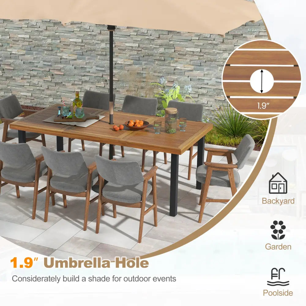 79 Inch Acacia Wood Dining Table 8-Person Patio Table with 1.9 Inch Umbrella Hole and Adjustable Foot Pads - Black