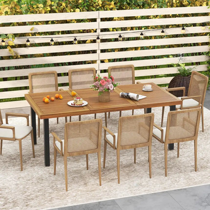 79 Inch Acacia Wood Dining Table 8-Person Patio Table with 1.9 Inch Umbrella Hole and Adjustable Foot Pads - Black