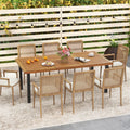 79 Inch Acacia Wood Dining Table 8-Person Patio Table with 1.9 Inch Umbrella Hole and Adjustable Foot Pads - Black