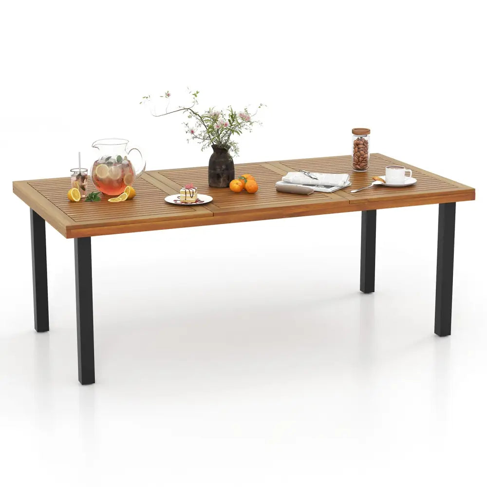 79 Inch Acacia Wood Dining Table 8-Person Patio Table with 1.9 Inch Umbrella Hole and Adjustable Foot Pads - Black
