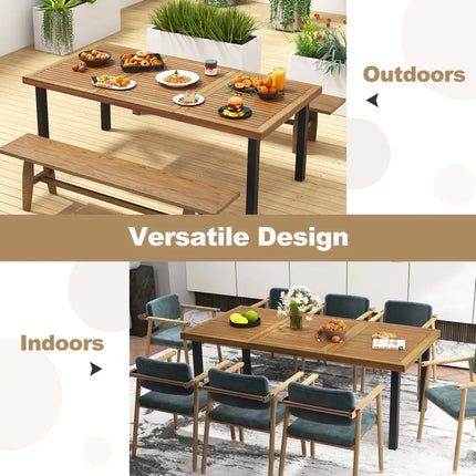 79 Inch Acacia Wood Dining Table 8-Person Patio Table with 1.9 Inch Umbrella Hole and Adjustable Foot Pads - Black
