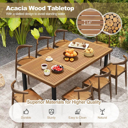 79 Inch Acacia Wood Dining Table 8-Person Patio Table with 1.9 Inch Umbrella Hole and Adjustable Foot Pads - Black