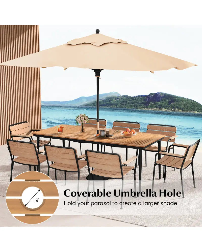 79 Inch Acacia Wood Outdoor Dining Table for 8 with 1.9 Inch Umbrella Hole - Patio Dining Tables