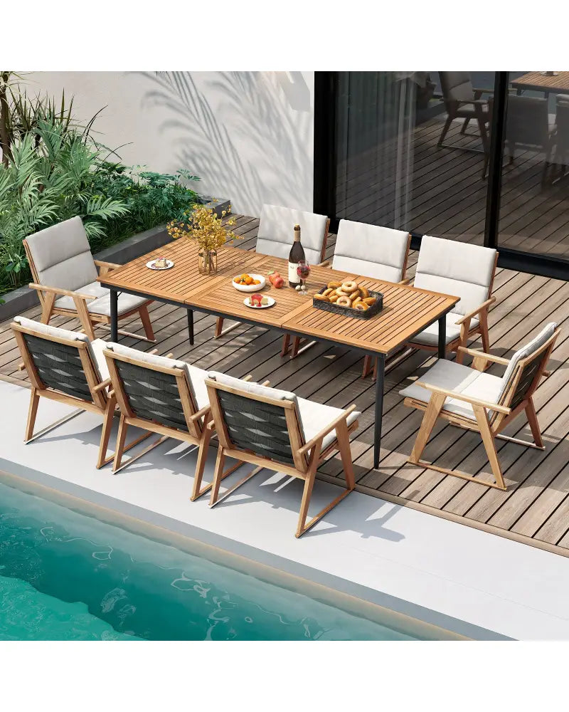 79 Inch Acacia Wood Outdoor Dining Table for 8 with 1.9 Inch Umbrella Hole - Patio Dining Tables