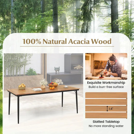 79 Inch Acacia Wood Outdoor Dining Table for 8 with 1.9 Inch Umbrella Hole - Patio Dining Tables