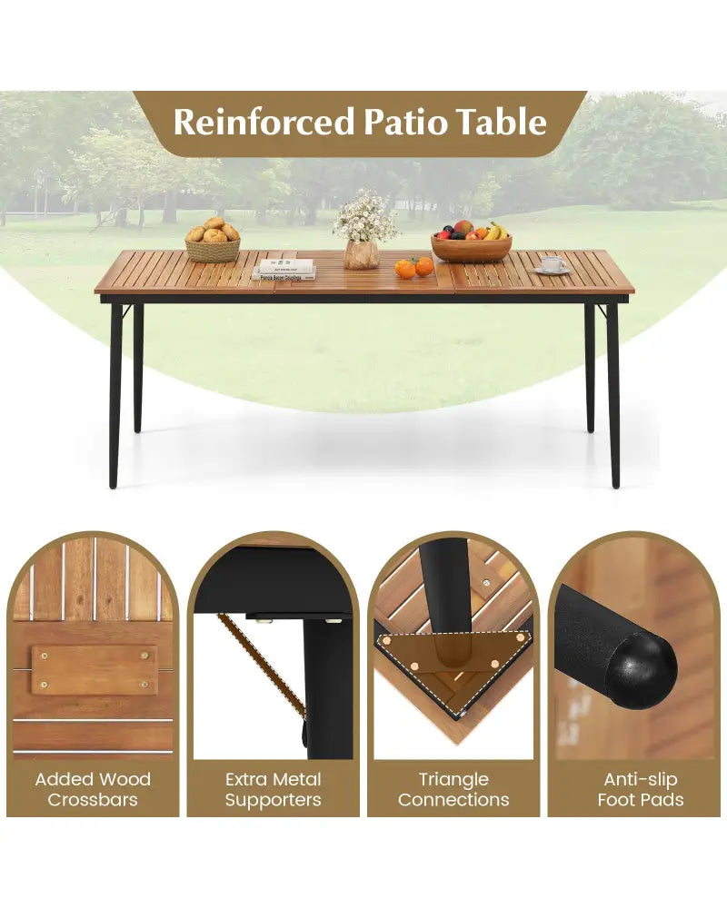 79 Inch Acacia Wood Outdoor Dining Table for 8 with 1.9 Inch Umbrella Hole - Patio Dining Tables