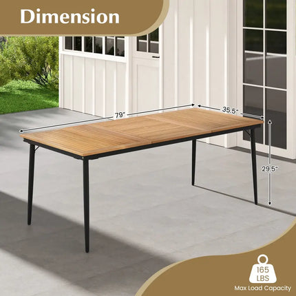 79 Inch Acacia Wood Outdoor Dining Table for 8 with 1.9 Inch Umbrella Hole - Patio Dining Tables