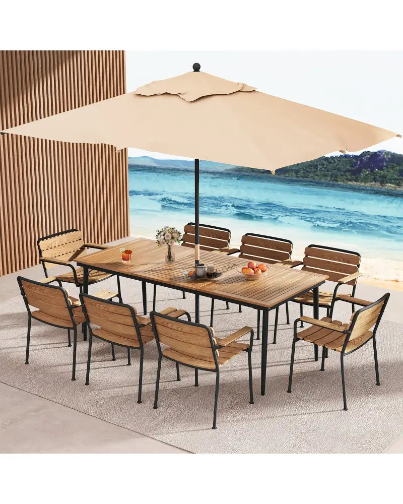 79 Inch Acacia Wood Outdoor Dining Table for 8 with 1.9 Inch Umbrella Hole - Patio Dining Tables