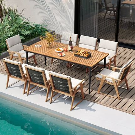 79 Inch Acacia Wood Outdoor Dining Table for 8 with 1.9 Inch Umbrella Hole - Patio Dining Tables