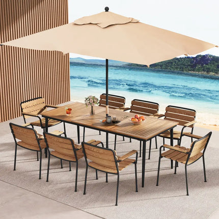 79 Inch Acacia Wood Outdoor Dining Table for 8 with 1.9 Inch Umbrella Hole - Patio Dining Tables