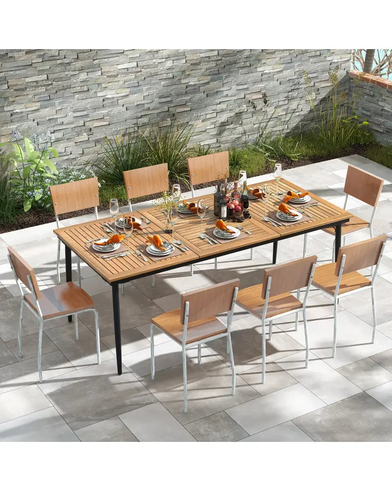 79 Inch Acacia Wood Outdoor Dining Table for 8 with 1.9 Inch Umbrella Hole - Patio Dining Tables