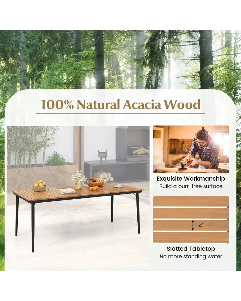 79 Inch Acacia Wood Outdoor Dining Table for 8 with 1.9 Inch Umbrella Hole - Patio Dining Tables