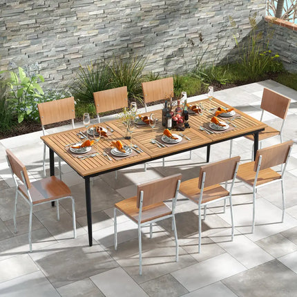 79 Inch Acacia Wood Outdoor Dining Table for 8 with 1.9 Inch Umbrella Hole - Patio Dining Tables
