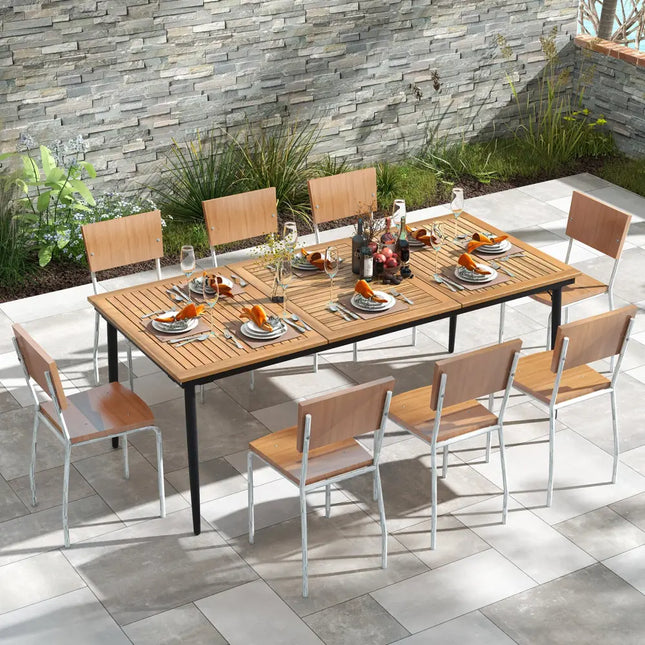 79 Inch Acacia Wood Outdoor Dining Table for 8 with 1.9 Inch Umbrella Hole - Patio Dining Tables
