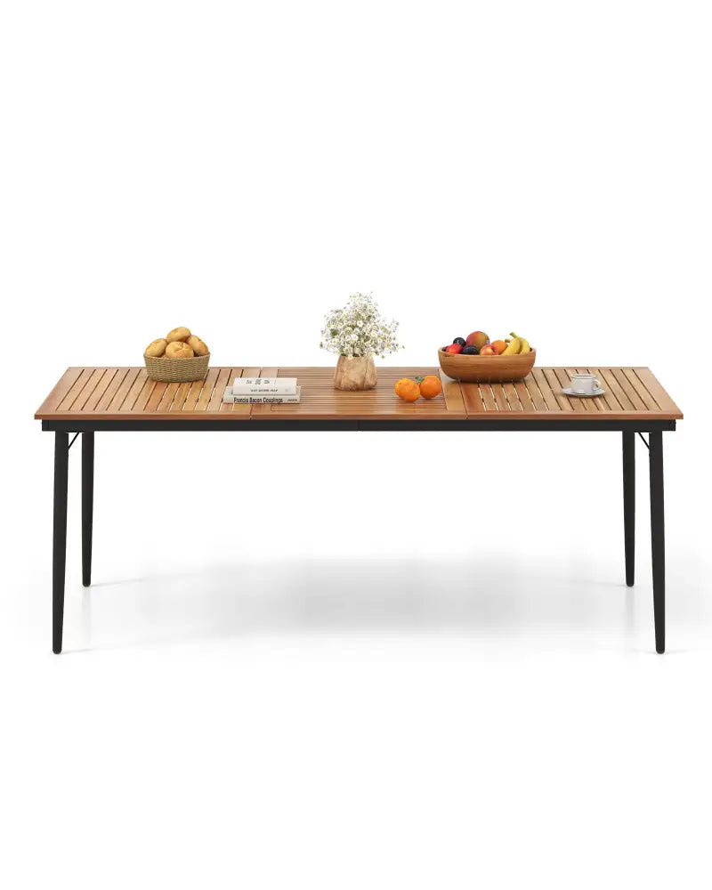 79 Inch Acacia Wood Outdoor Dining Table for 8 with 1.9 Inch Umbrella Hole - Patio Dining Tables