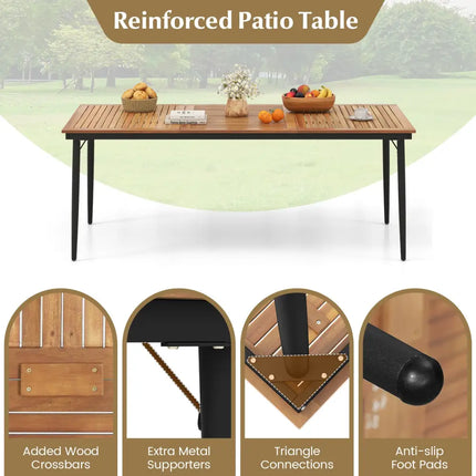 79 Inch Acacia Wood Outdoor Dining Table for 8 with 1.9 Inch Umbrella Hole - Patio Dining Tables
