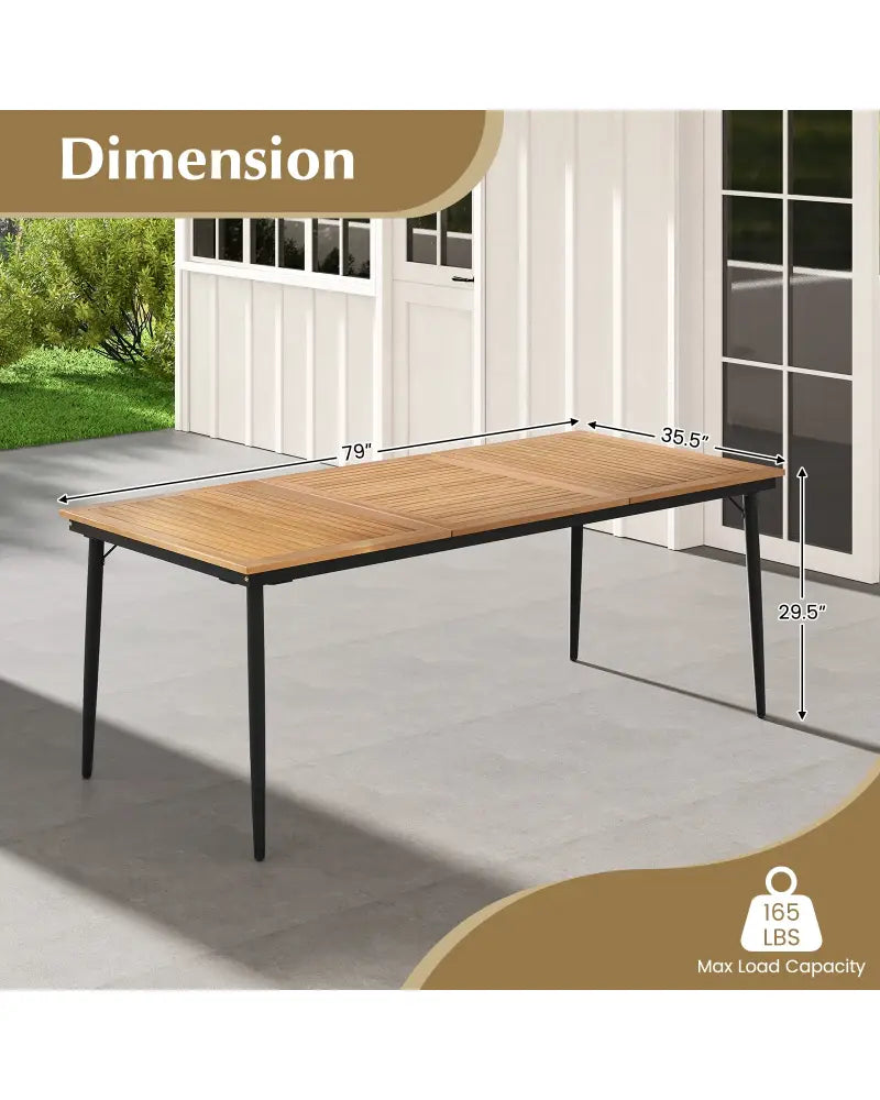 79 Inch Acacia Wood Outdoor Dining Table for 8 with 1.9 Inch Umbrella Hole - Patio Dining Tables
