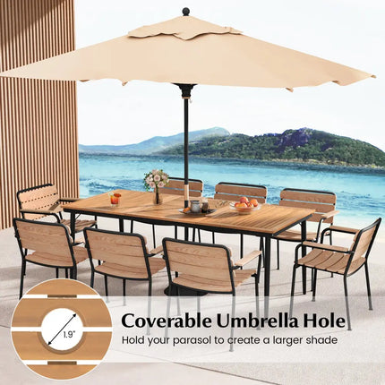79 Inch Acacia Wood Outdoor Dining Table for 8 with 1.9 Inch Umbrella Hole - Patio Dining Tables