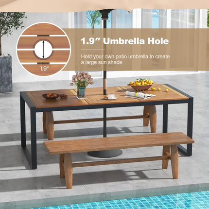 79 Inch Acacia Wood Patio Table with 1.9 Inch Umbrella Hole for Garden and Poolside - Patio Dining Tables