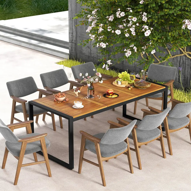79 Inch Acacia Wood Patio Table with 1.9 Inch Umbrella Hole for Garden and Poolside - Patio Dining Tables