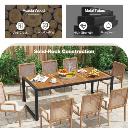 79 Inch Acacia Wood Patio Table with 1.9 Inch Umbrella Hole for Garden and Poolside - Patio Dining Tables