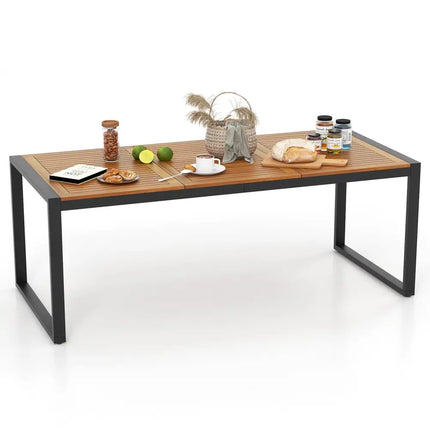 79 Inch Acacia Wood Patio Table with 1.9 Inch Umbrella Hole for Garden and Poolside - Patio Dining Tables