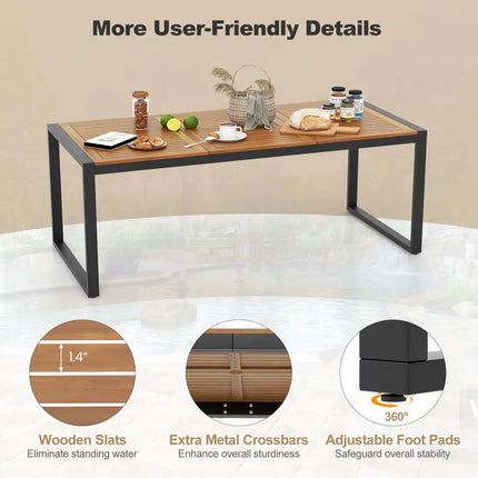 79 Inch Acacia Wood Patio Table with 1.9 Inch Umbrella Hole for Garden and Poolside - Patio Dining Tables