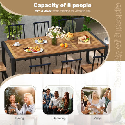 79 Inch Acacia Wood Patio Table with 1.9 Inch Umbrella Hole for Garden and Poolside - Patio Dining Tables